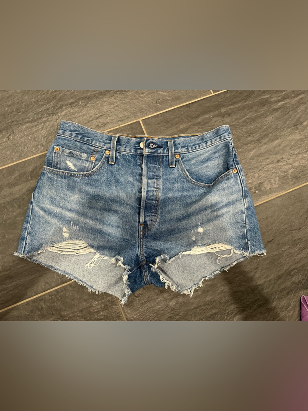 LEVI High Rise Button Closure Jean Short Distressed